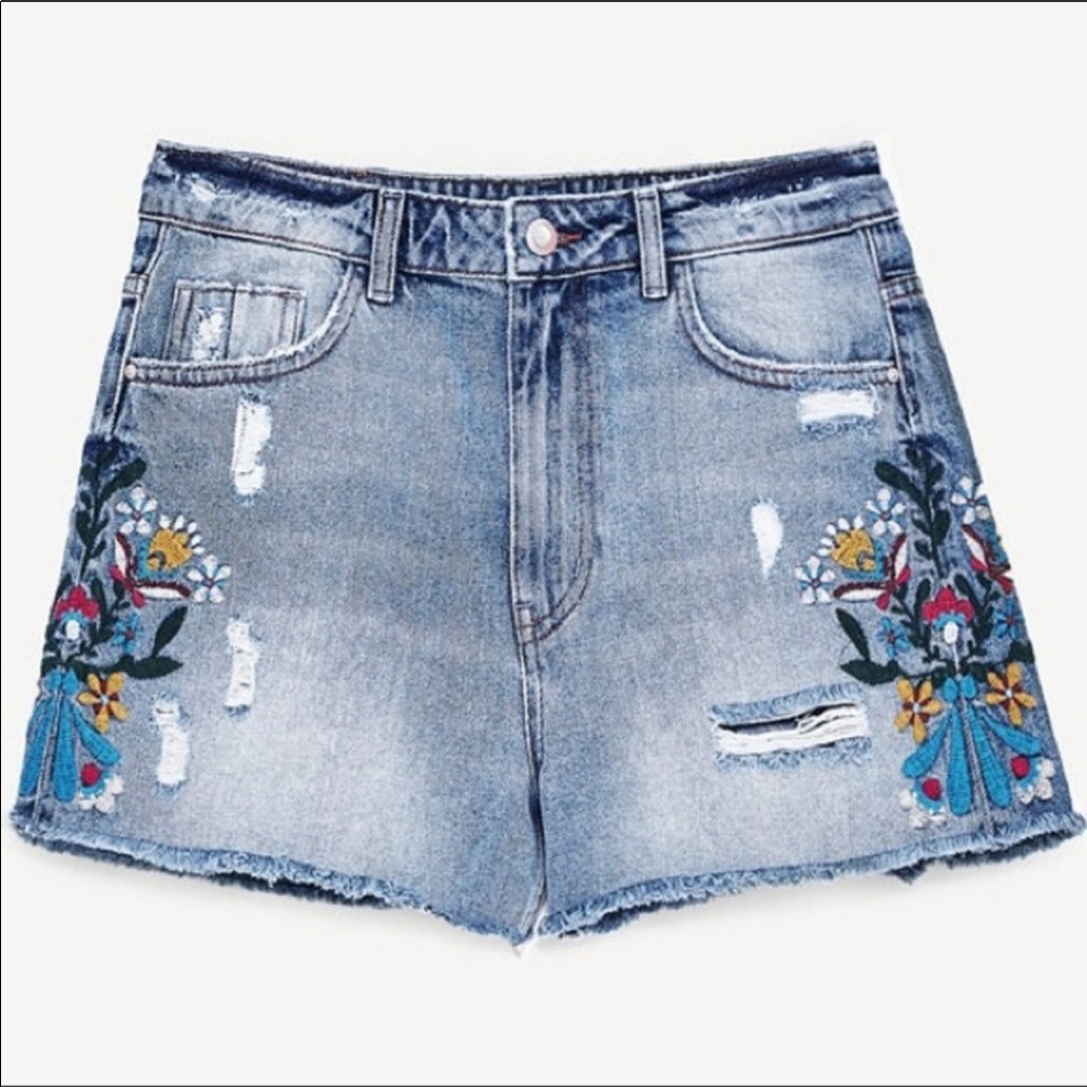 ZARA denim embroidered shorts
